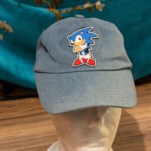 NWOT. Blue Cap Denim 6-panel Sonic / Sega adjustable cap. Rare